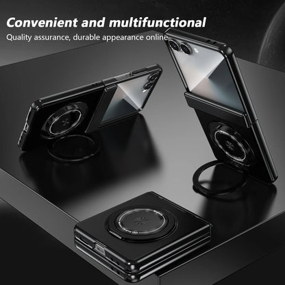 360° Rotating Ring Holder Magnetic Hinge Protection Case for Samsung Galaxy Z Flip 7 with Tempered Glass Film Cover
