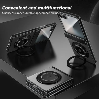 360° Rotating Ring Holder Magnetic Hinge Protection Case for Samsung Galaxy Z Flip 7 with Tempered Glass Film Cover