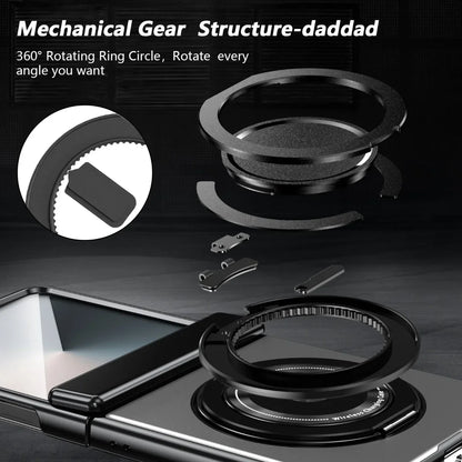 360° Rotating Ring Holder Magnetic Hinge Protection Case for Samsung Galaxy Z Flip 7 with Tempered Glass Film Cover